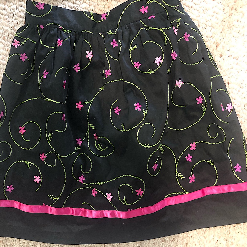 KC Parker girls size 10 black skirt with green and pink embroidery